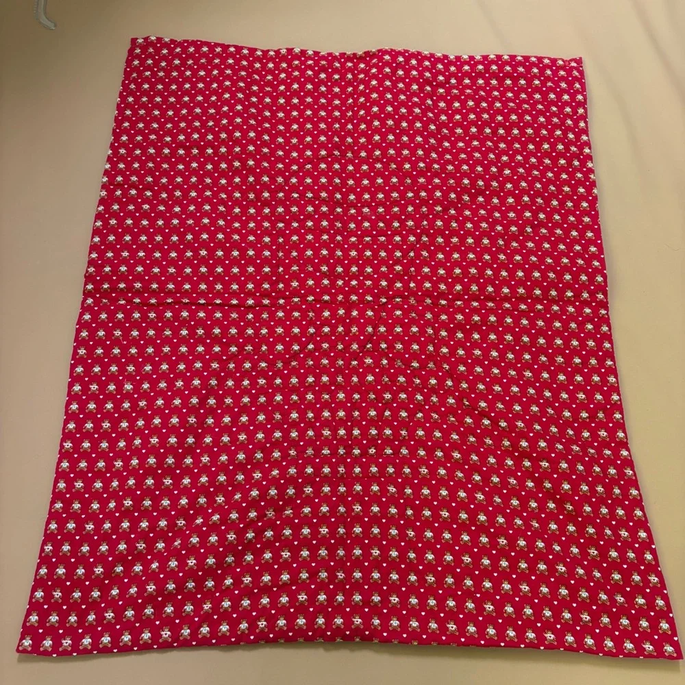 Vtg Handmade Baby Quilt Teddy Bear Hot Air Balloon Red Yellow Blue Patch Flaw